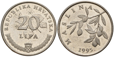 Хорватия 20 лип 1995 олива, легенда на хорватском KM 7 сталь плакированная никелем 4154-631