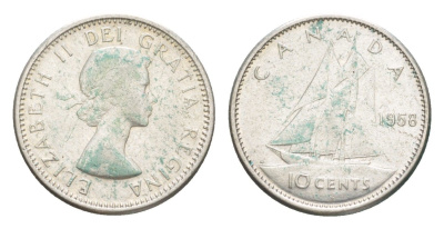 Канада 10 центов 1958 Елизавета II (1952-2022), парусник KM 51 серебро 4639-567