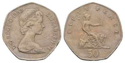 Великобритания 50 пенсов 1982 Елизавета II (1952-2022) KM 932, Spink H3 медно-никель 4557-1216