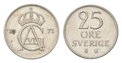 Швеция 25 эре 1971 Густав VI Адольф (1950-1973) KM 836 медно-никель 4702-1039