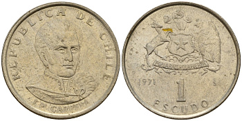 Чили 1 эскудо 1971 Хосе Мигель Каррера KM 197 медно-никель 4158-736