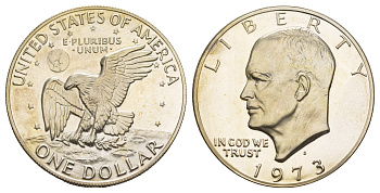 США 1 доллар 1973 S, Президент Эйзенхауэр, лунный орел KM 203a серебро PROOF 413-1932