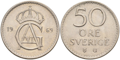 Швеция 50 эре 1969 Густав VI Адольф (1950-1973) KM 837 медно-никель UNC 4582-753