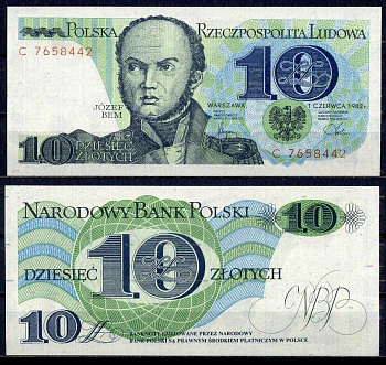 Польша 10 злотых 1982 Юзеф Захариаш Бем Pick 148 a бумага UNC (пресс) 8605-20-3-2