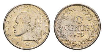 Либерия 10 центов 1970  KM 15a.2 медно-никель  UNC 4659-432