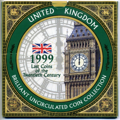 Великобритания годовой набор из 8 монет 1999 чемпионат мира по регби, оригинальный набор в картонном буклете BUNC 5-4-4-22