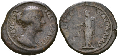 Римская Империя, Провинция Фракия, Павталия AE 161 - 180 Фаустина Младшая, жена Марка Аврелия, бюст императрицы / богиня Гера с патерой и скипетром Varbanov 4478 бронза 1100-6-54