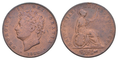 Великобритания 1/2 пенни 1826 Вильгельм IV (1830-1837) KM 692, Spink 3824 бронза 4657-621