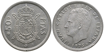 ИСПАНИЯ 50 ПЕСЕТ 1975 (80) ХУАН КАРЛОС I (1975-) KM 809 медно-никель 56-712