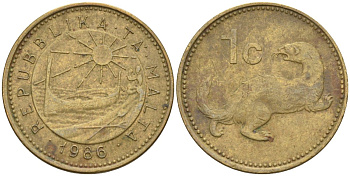 Мальта 1 цент 1986 ласка, горностай KM 78 никель латунь 4585-1133