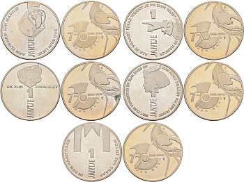 Нидерланды набор из 5 жетонов 1 Jantje 1998 750 лет Гааге (1248-1998), диаметр 30 мм. медно-никель UNC N4-37