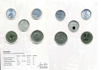 Европа набор из 5 монет 1937-1989 диктатуры XX века, Франция - Виши, Греция - черные полковники, СССР - КПСС, Германия - Гитлер, Испания - Франко, в оригинальном буклете и капсулах      1181-2-06