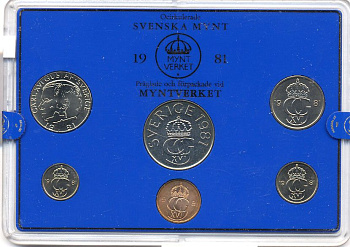 Швеция набор монетного двора из 6 монет 1981 в пластике, Карл XVI Густав (1973- ) KM MS19 UNC 7-5-7-188