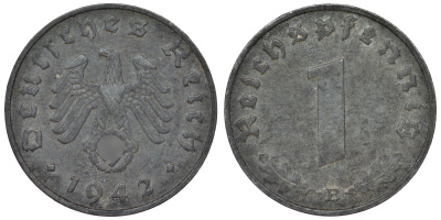 Германия 1 рейхспфенниг 1942 B KM 97, J. 369 цинк 4124-222