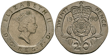 Великобритания 20 пенсов 1990 Елизавета II (1952-2022) KM 939, Spink 4361 (G2) медно-никель 4538-1231