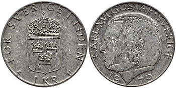 Швеция 1 крона 1979 Карл XVI Густав (1973- ) KM 852 медь плакированная медно-никелем 4397-922