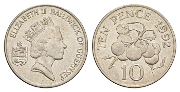 Гернси 10 пенсов 1992 помидоры KM 43.2 медно-никель 4566-234