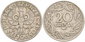 ПОЛЬША 20 ГРОШЕЙ 1923 KM 12 никель 4516-245