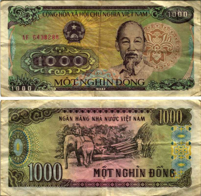 Вьетнам 1000 донгов 1988 Хо Ши Мин, маленькая серия Pick 106а бумага 7219-42-1-2
