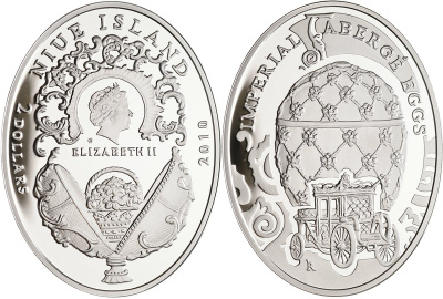 Ниуэ 2 доллара 2010 яйцо Фаберже, коронационное KM 213 серебро PROOF 1072-7-12