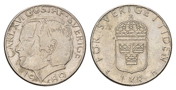 Швеция 1 крона 1989 Карл XVI Густав (1973- ) KM 852a медно-никель 183-312