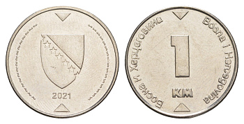 Босния и Герцеговина 1 марка 2021 KM 118 сталь плакированная никелем aUNC 4652-457