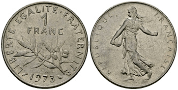 Франция 1 франк 1973 сеятель KM 925 никель 4135-834
