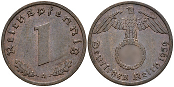 Германия 1 рейхспфенниг 1939 A KM 89, J. 361 бронза 4147-1143