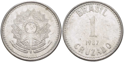 Бразилия 1 крузадо 1987 KM 605 нержавеющая сталь 217-1246