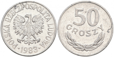 ПОЛЬША 50 ГРОШЕЙ 1983 MW KM 48.1 алюминий 68-354