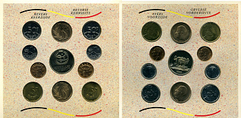 Бельгия набор из 10 монет + жетон монетного двора 1989 Belgie-Belgique, королевский монетный двор Бельгии, в оригинальном буклете, в запайке  KM MS 1   BUNC  6-5-3-14