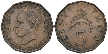 Танзания 5 сенти 1966 Президент ДЖУЛИУС НЬЕРЕРЕ KM 1 бронза 4573-517