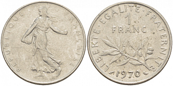 ФРАНЦИЯ 1 ФРАНК 1970 СЕЯТЕЛЬ KM 925.1 никель 3856-944