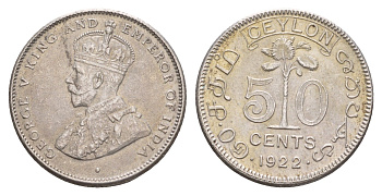 Цейлон 50 центов 1922 Георг V (1910-1936) KM 109a серебро aUNC 1518-732