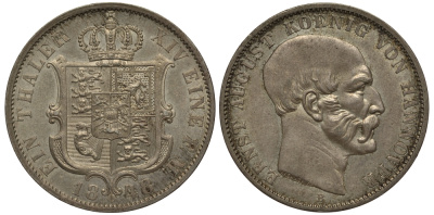 Брауншвейг-Каленберг-Ганновер 1 талер 1848 Эрнст Август (1837-1851) KM 208 серебро UNC 00-805-01