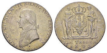 Пруссия 1 талер 1803 A, Фридрих Вильгельм III (1797-1840) KM 368, J 29, C 113, Dav GT II 2603 серебро 00-814-04
