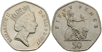 Великобритания 50 пенсов 1997 Елизавета II (1952-2022) KM 940.2, Spink 4351 (H7) медно-никель 4120-411
