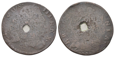 Великобритания 1/2 пенни 1770-1775 Георг III (1760-1820) KM 601, Spink 3774 медь 4707-921