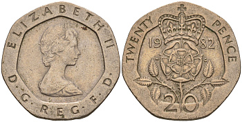 Великобритания 20 пенсов 1982 Елизавета II (1952-2022) KM 931, Spink 4230 (G1) медно-никель    4603-1014