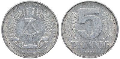 ГДР 5 ПФЕННИГОВ 1975 A KM 9.1 алюминий 62-313