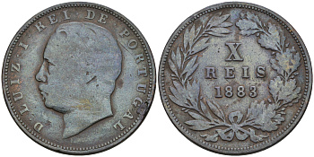 ПОРТУГАЛИЯ 10 РЕЙСОВ 1883 KM 526 медь 4563-1027