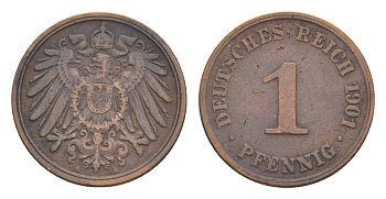 Германия 1 пфенниг 1901 A, Вильгельм II (1888-1918) KM 10, J. 10 медь 4639-1122