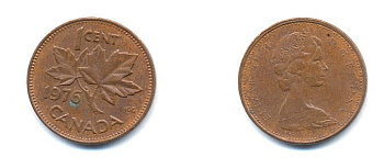 Канада 1 цент 1976 Елизавета II (1952-2022), кленовый лист KM 59.1 бронза 4379-363