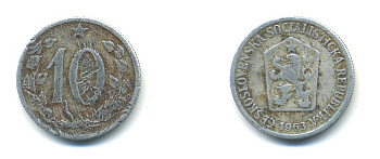 ЧЕХОСЛОВАКИЯ 10 ГЕЛЛЕРОВ 1963 СОЦИАЛИСТИЧЕСКАЯ РЕСПУБЛИКА KM 49.1 алюминий 80-715