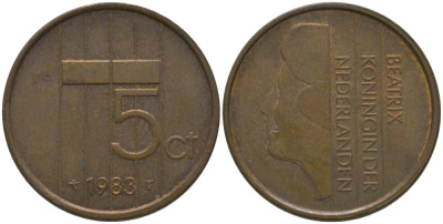 НИДЕРЛАНДЫ 5 ЦЕНТОВ 1983 БЕАТРИКС (1980-2013) KM 202 бронза 181-722