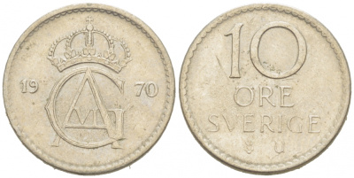 Швеция 10 эре 1970 U Густав VI Адольф (1950-1973) KM 836 медно-никель 3955-328