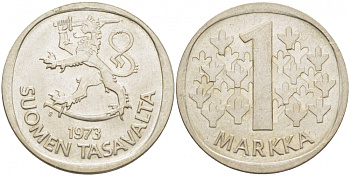 ФИНЛЯНДИЯ 1 МАРКА 1973 S KM 49а медно-никель UNC 3718-725