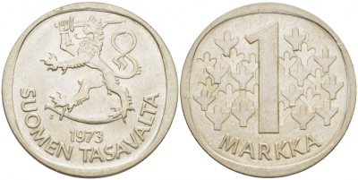ФИНЛЯНДИЯ 1 МАРКА 1973 S KM 49а медно-никель UNC 3718-725