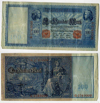 Германия 100 марок 1910 красная серия Pick 42   бумага  8610-15-1-2