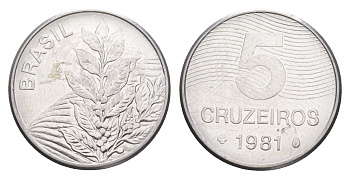 Бразилия 5 крузейро 1981 KM 591 нержавеющая сталь UNC 4644-525